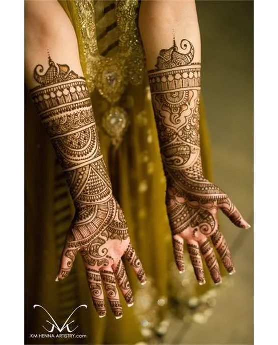 Classic Petal And Peacock Featuring Front Full Hand Mehndi Design